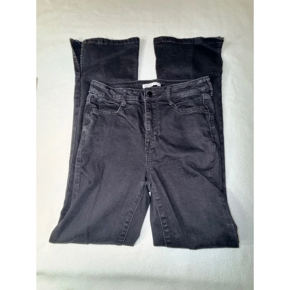 Nine West Bootcut Jeans Women's Size 8‎ Black High Rise Side Slit Denim